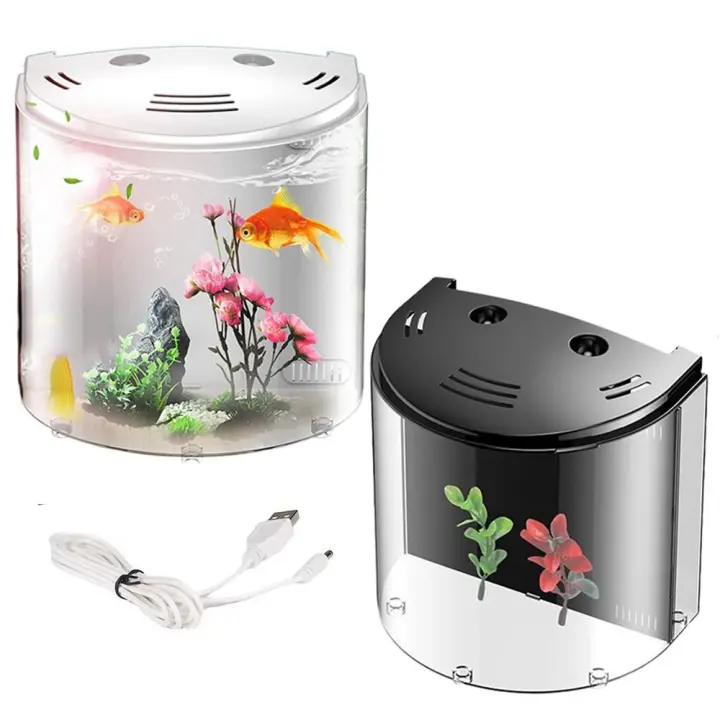 Bomba de agua para peceras de escritorio, luz Led de gran capacidad, transparente, filtro de agua para acuario, Semicircular - 1