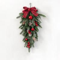 Colgante DIY corona navideña Artificial Bowknot bayas rojas vibrantes guirnalda de árbol de Navidad piñas PVC ventana decoración colgante puerta - details 2