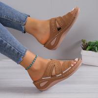 Sandalias de cuña para mujer, verano 2025, con bordado, suela gruesa, punta abierta, pantuflas, moda retro, casual, ligeras, plataforma, deslizantes. - details 9