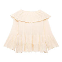 OUWU- Moda Para Mujer Con Botón, Jersey De Punto Con Volantes Beige, Suéter Vintage Con Cuello En V Y Mangas Largas, Tops Elegantes Para Mujer - details 2