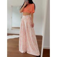 Women casual 2 pieces set elegant v neck short sleeve tops and print wide leg pants - details 7