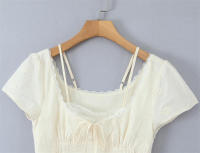Vestido Mini Retro Beige de OUWU Estilo A-line Ajustado para Verano con Borlas Dulces - details 3