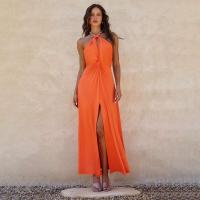 Vestido con abertura y espalda hueca para mujer, cadena con colgante de Color liso, vestidos elegantes para fiesta, novedad de verano - details 14