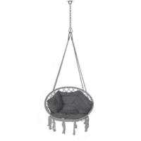 Silla Colgante Exterior con Flecos, Silla Hamaca Columpio de Algodón con 2 Cojines, Barra Separadora de Madera, Hamaca Portátil para Interior y Exterior, Gris - details 11
