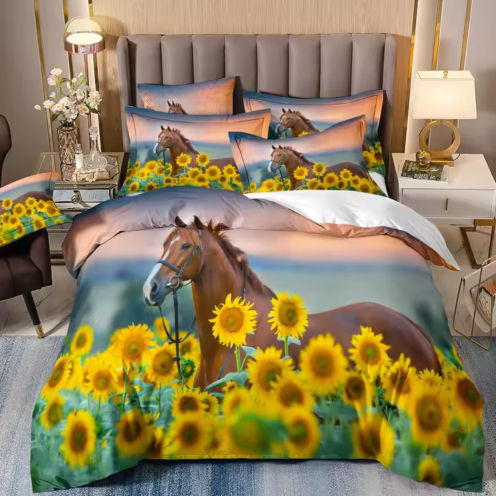 Conjunto de Cama de Caballo Impreso en 3D Funda de Edredón de Moda para el Hogar de Poliéster - 1