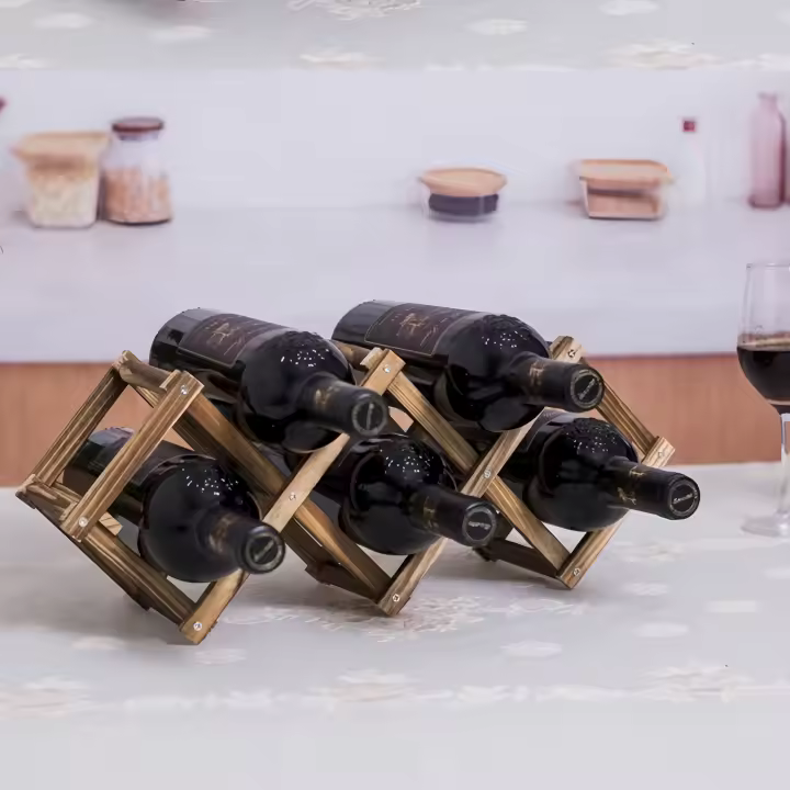 Botellero de madera para 5/10 botellas Botellero de sobremesa para armarios cocinas Almacenaje de botellas de vino para aparadores de armarios - 1