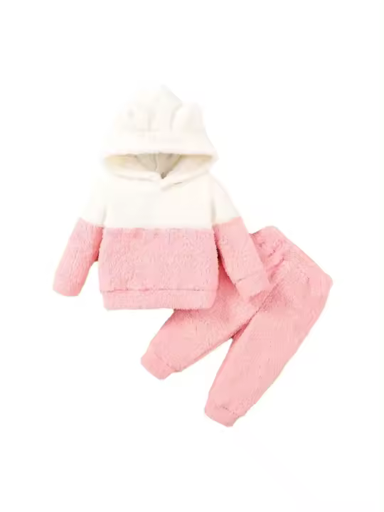 Conjunto de Ropa de Peluche con Capucha para Niña Recién Nacida Sudadera de Manga Larga, Top + Pantalón, Conjunto Cálido Diario para Otoño e Invierno - 1