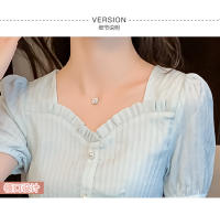 Falda larga de cintura alta para mujer, falda larga con temperamento, novedad de verano, vestido francés adelgazante, dulce y fresco, con cuello cuadrado - details 4