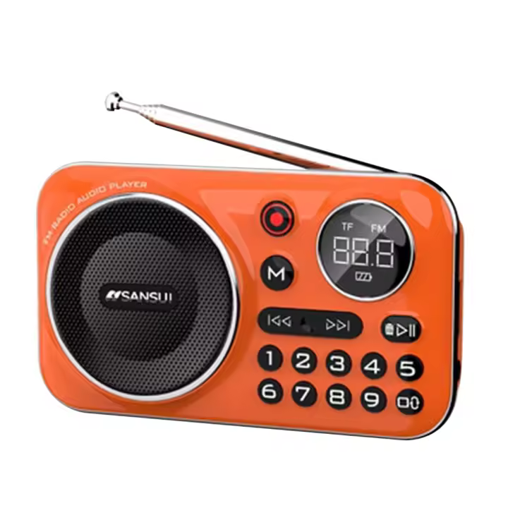 Radio FM con Bluetooth 5,0, reproductor de música MP3, HiFi, TF/USB, auriculares de grabación, naranja - 1