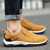 Nuevos zapatos de senderismo sin cordones para hombre, calzado de escalada de cuero PU, suela de goma suave ligera para exteriores, zapatillas para correr, senderismo y caminar - details 3