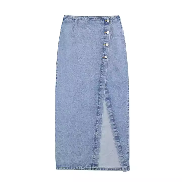 Conjunto de Vestido con Corte de Cadena de Denim de Manga Larga Estilo Vintage para Mujer en Verano 2023 - 1