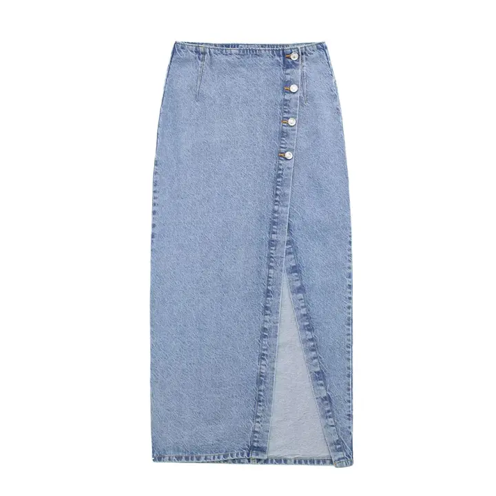 TRAFZA-chaqueta vaquera de manga larga con botones para mujer, abrigo de cintura alta, conjuntos de vestido con abertura frontal, Estilo Vintage, verano, 2023 - 1