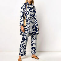 Conjunto de 2 piezas con estampado de Pamas para mujer, ropa de dormir holgada, pantalones de manga larga, ropa de calle, traje elegante, Vintage, otoño - details 15