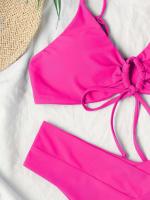 Nuevo conjunto de bikini de alta elasticidad verano 2025, sexy de dos piezas con cordones de color sólido para mujer, traje de baño de playa - details 33