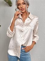 Blusa De Seda Casual Leopardo Para Mujer Camisa De Oficina Con Botones Manga Larga Ajustable Estilo Elegante Tops Blusas - details 1