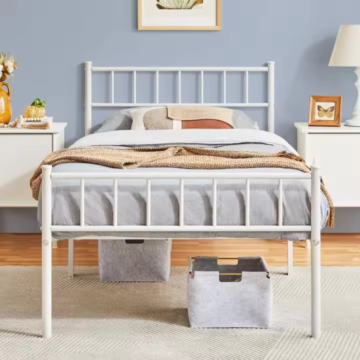Cama de Metal Moderno con Marco Tamaño Individual/Doble Diseño Youth Somier Blanco - 1