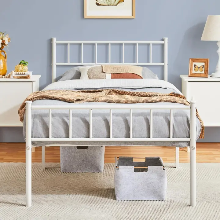 Cama de Metal Moderno con Marco Tamaño Individual/Doble Diseño Youth Somier Blanco - 1