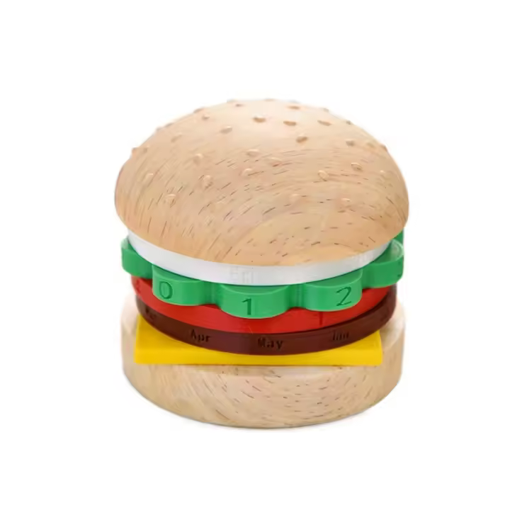 Calendario perpetuo de hamburguesa creativo, parte inferior antideslizante, calendario de escritorio giratorio reutilizable, fecha decorativa giratoria - 1