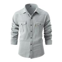 Camisa de Manga Larga para Hombres en Otoño Cómoda y Casual Figura de Cuadros de Tres Dimensiones - details 1