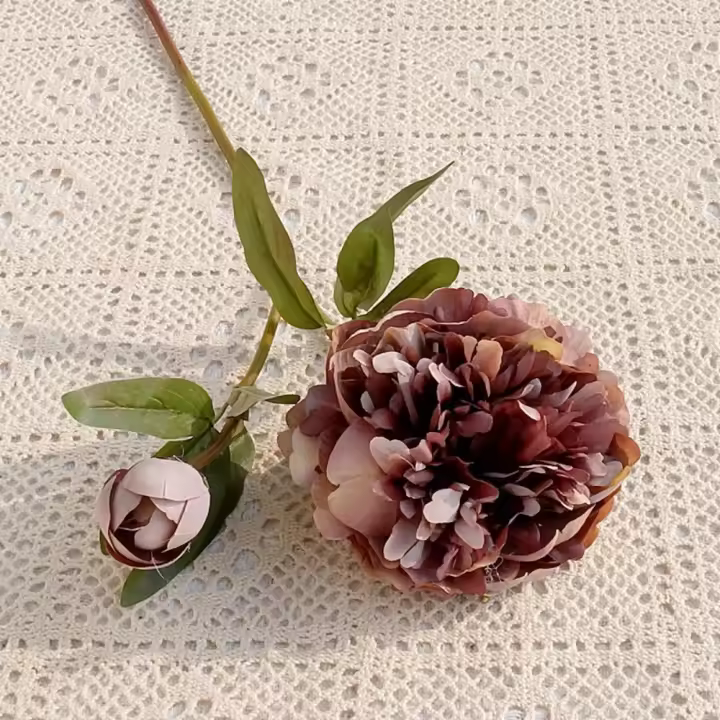 Ramo de flores de peonía artificiales de 2 cabezas hecho a mano simulación exquisita peonía ramas de peonía de seda realista decoración del banquete de boda - 1