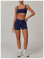 Conjuntos de Yoga de 2 uds., trajes de entrenamiento de realce para mujer, trajes de gimnasio, sujetador corto de cintura alta, pantalones cortos acampanados, trajes para Fitness y correr - details 12