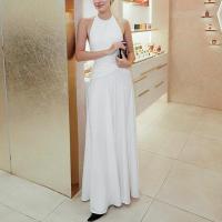 Vestido largo de corte A sin mangas con cuello halter y espalda descubierta de color sólido para mujer - details 2