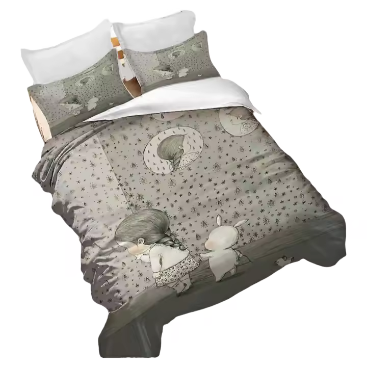 Conjunto de Ropa de Cama de Algodón para Niños Funda de Edredón de Niña y Niño - 1