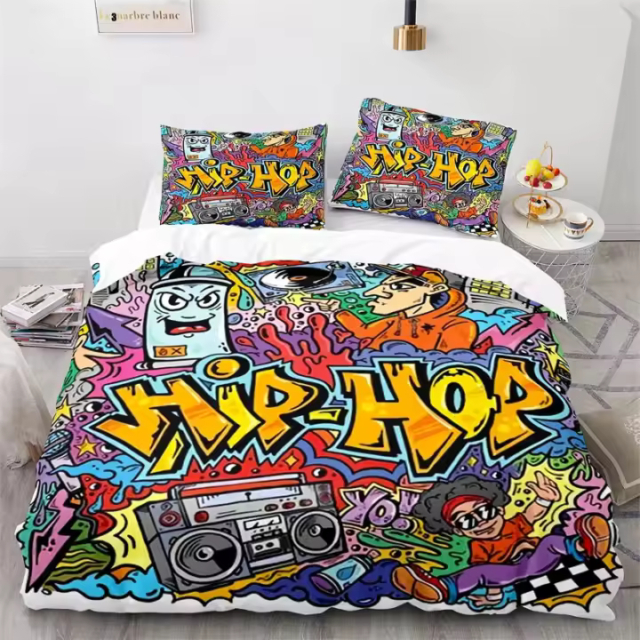Juego de Ropa de Cama de Arte Callejero Hip Hop Moderno Funda de Edredón, Funda de Almohada, Ropa de Cama para Hombres, Mujeres, Niños Tamaño Rey, Reina, Twin - 1