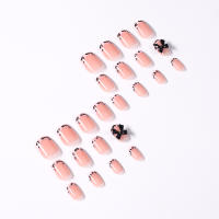 24Pcs Uñas Postizas Francesas Con Leopardo Y Lazo Negro 3D Uñas Postizas Cortas Cuadradas Para Mujer Cubierta Total De Fingertips Material ABS Para El Office - details 8
