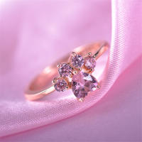 Anillos de Compromiso de Cristal de Gato Dibujos Animados para Mujer Joyería de Boda Elegante de Circonita Cúbica Rosa - details 0
