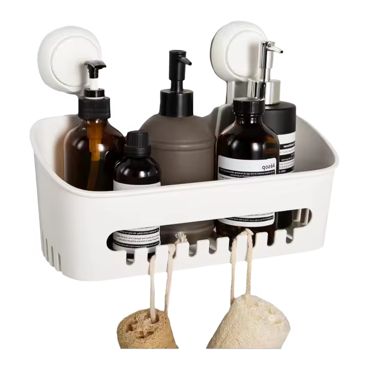 Con ventosa de vacío, sin taladro, estante de ducha extraíble para champú, artículos de tocador, cocina, baño y dormitorio. - 1
