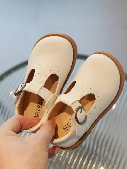 Niños T-belt niñas princesa niños zapatos planos transpirables, negro, marrón, bebés pequeños, - 1