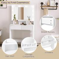 Luz LED y Espejo Gran Mesa Tocador con 2 Cajones y 3 Compartimentos Abiertos Mueble Dormitorio Estilo Morno - details 3