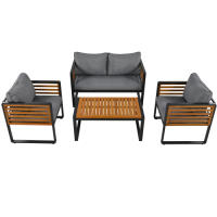 Juego de Exteriores de Jardín Marco de Hierro Galvanizado Mesa de Comedor de 4 Piezas - details 7