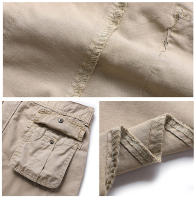 Pantalones Cargo de Verano para Hombres 100% Algodón, Color Sólido, Múltiples Bolsillos, Ajuste Suelto, Moda Casual - details 8