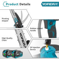 YOFIDRA Motosierra Eléctrica Inalámbrica de Poda sin Escobillas de 8 y 6 Pulgadas, Sierra para Trabajar la Madera Recargable, Herramienta Eléctrica para Batería de 21V 18V - details 3