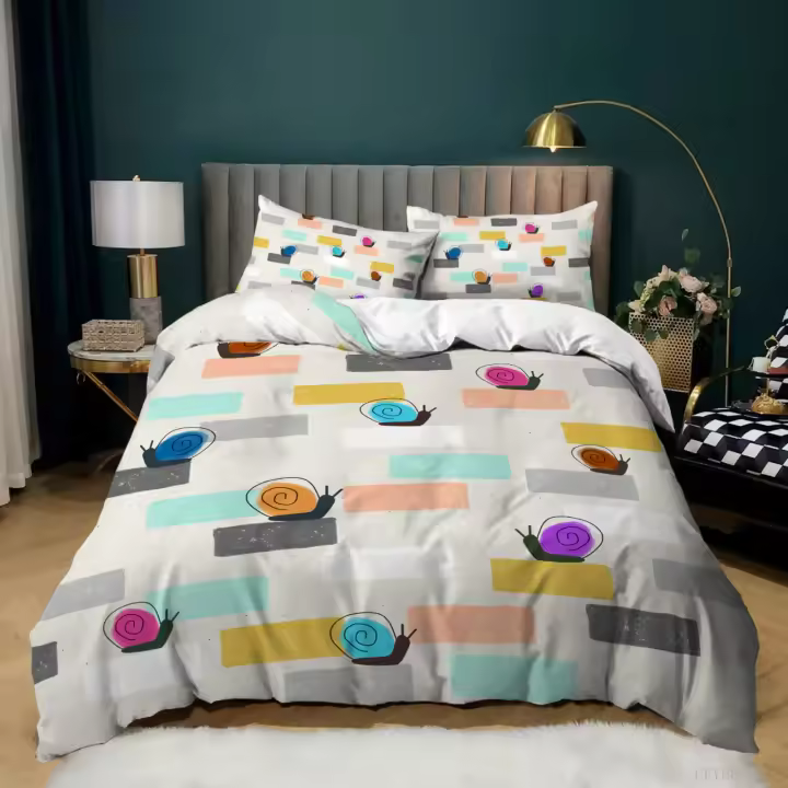Conjunto de Cubierta de Edredón de Caracol Colorido Funda de Cama de Poliéster Cómoda para Niños - 1