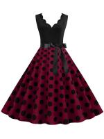 Dot print summer women elegant vintage party casual sleevelss a line dress - details 4