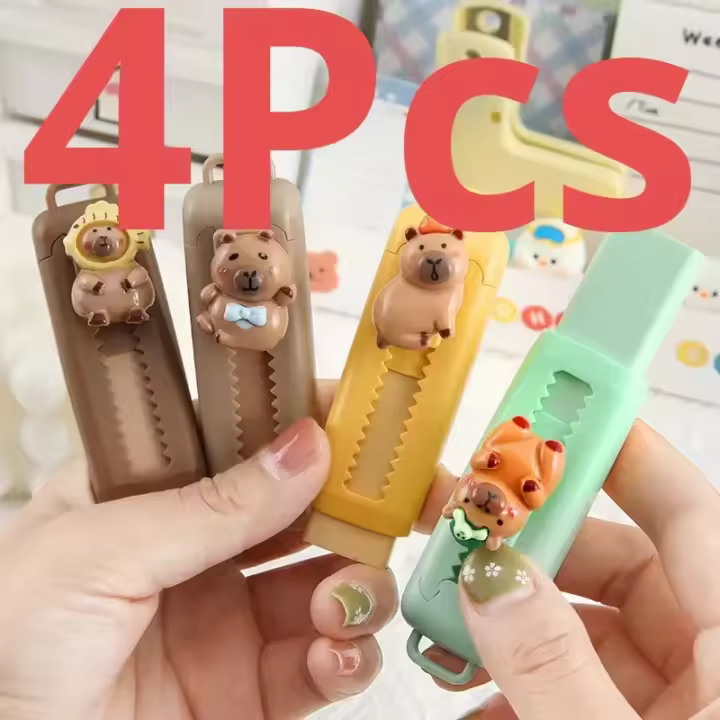 Lápiz de goma de borrar de dibujos animados Kawaii Capybara, 4 piezas, con forma de bolígrafo, papelería coreana, suministros escolares bonitos, regalo para niños - 1