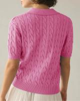 Suéter de manga corta con cuello en V para mujer, Jersey informal de punto con cuello de solapa suave, color rosa, a la moda, Y2K - details 15