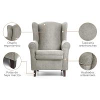 Sillón orejero tapizado en tela anti manchas