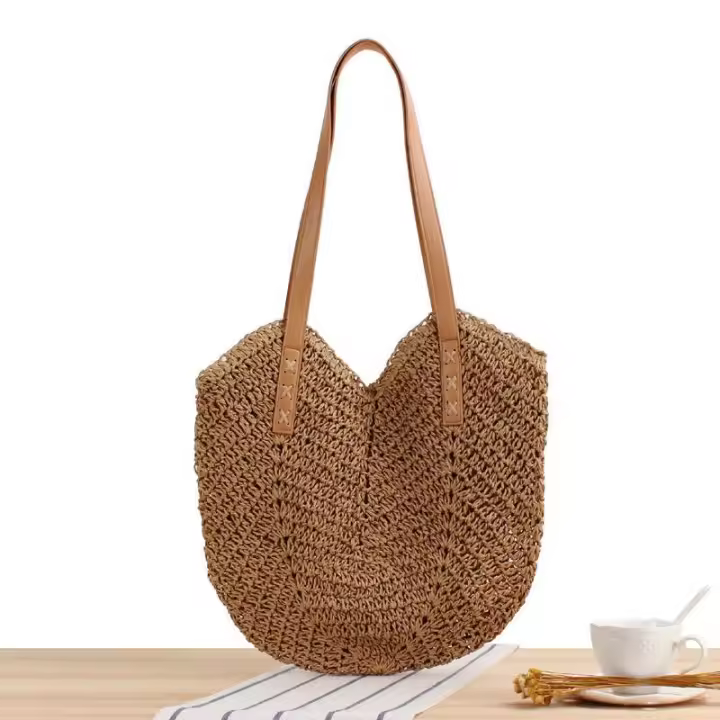 Bolso de hombro de moda para mujer, bolso tejido con cuerda de papel, bolso de playa para vacaciones, mochila de hombro - 1