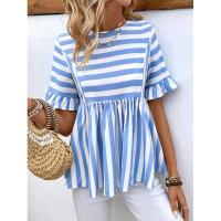 Nuevo Vestido camisero de verano para mujer, cuello redondo, manga con volantes, holgado, cómodo, a rayas - details 6