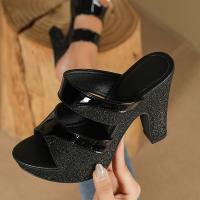 Sandalias de tacón alto con plataforma de lentejuelas para mujeres, elegantes y modernas, ideales para fiestas y bodas en festiv - details 13