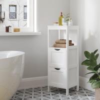 Madera Armario para baño Armario de almacenaje Botiquín Mesita de Noche Rinconera 2 Cajones Blanco - details 1
