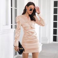 Elegante Vestido Corto con Mangas Abullonadas Color Sólido para Mujeres - details 5