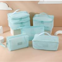 Bolsa de maquillaje de mano de malla portátil informal, bolsa de aseo de almacenamiento con cremallera ligera, estuches de cosméticos cuadrados de gran capacidad para exteriores - details 9