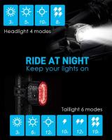 Juego de luces de bicicleta recargables por USB, luz trasera LED superbrillante delantera y trasera de 350 lúmenes, resistente al agua IPX5, 4/6 modos, memoria de modo - details 0