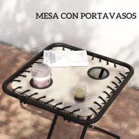 Set de 2 Tumbonas Jardín Exterior Plegables con Mesa Auxiliar Portavasos Tumbonas de Gravedad Cero con Respaldo Ajustable Reposabrazos Extraíble para Patio Piscina Terraza Exterior Beige - details 4