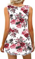 Verano nuevo con cuello en v sin mangas chaleco falda casual estampado tropical de flores vestido mujer - details 12
